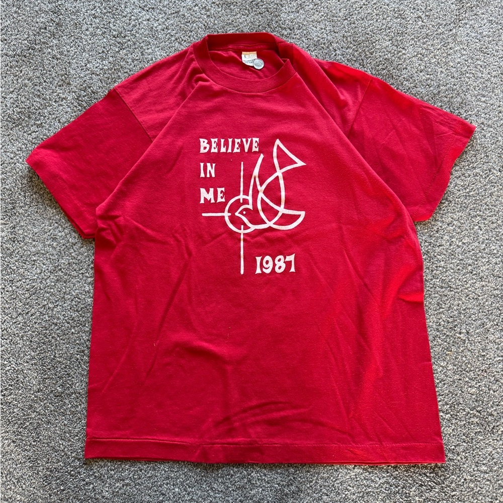 Believe in me 1987 Screen Stars Bold Red Tee